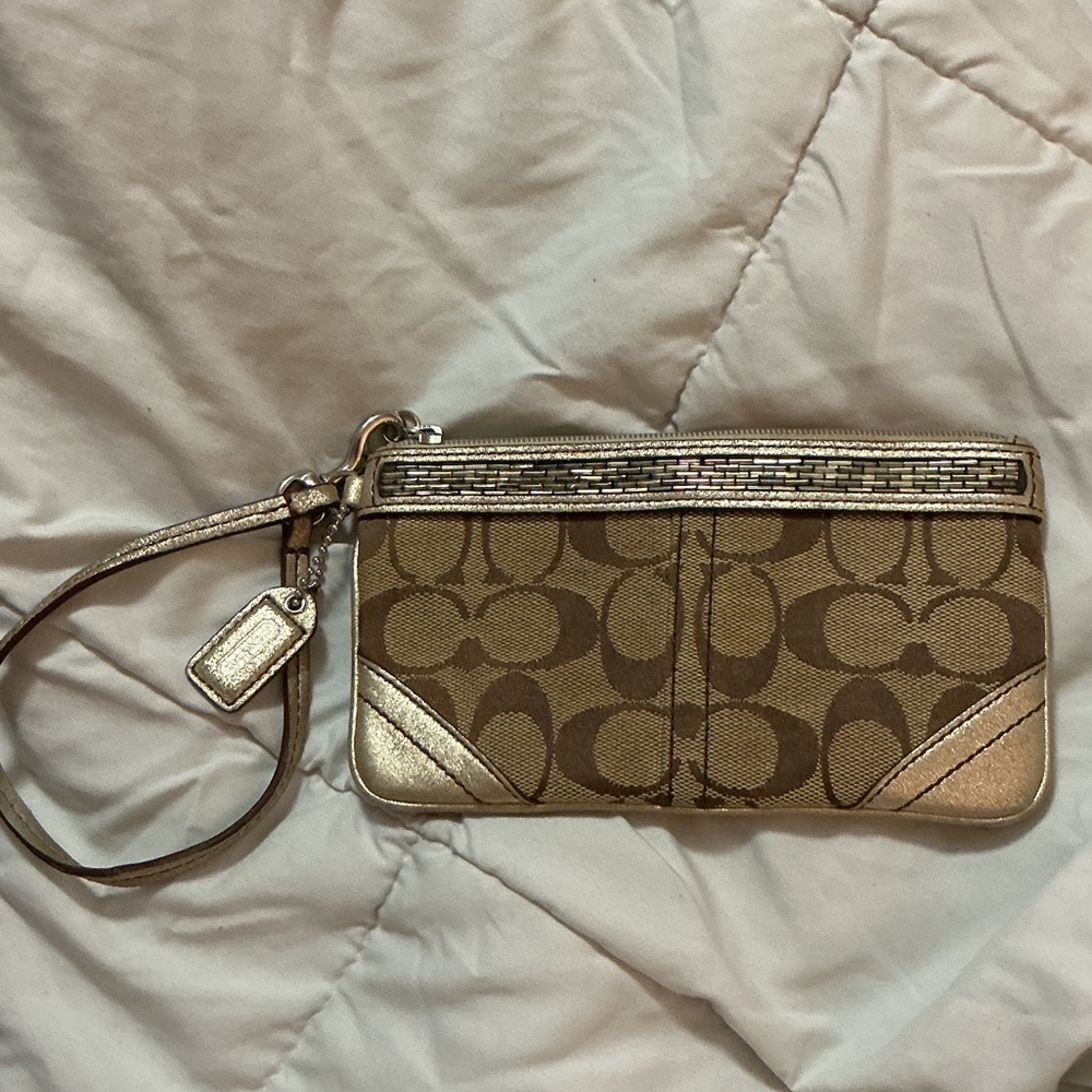 Coach Brown and Gold Wristlet Y2K